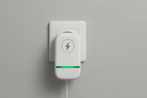 Aparato ahorrador de energía enchufado a la pared.