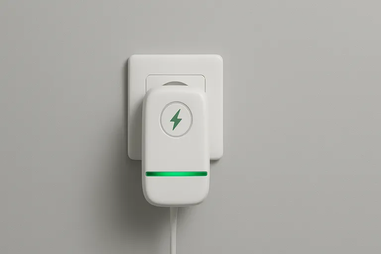 Aparato ahorrador de energía enchufado a la pared.