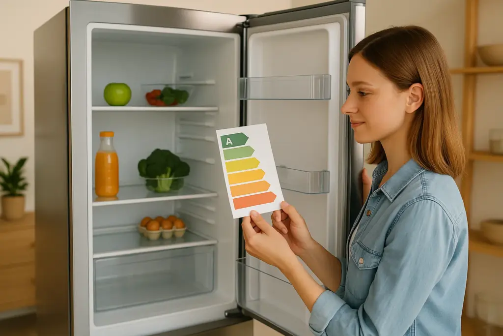 Chica organizando la nevera para mejorar el consumo energético