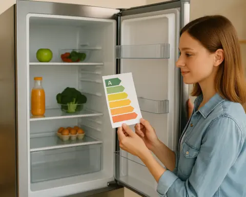 Chica organizando la nevera para mejorar el consumo energético