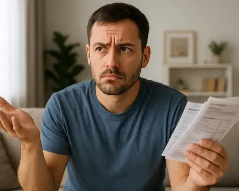 Hombre pensando en cómo ahorrar energía con las facturas de luz en la mano.
