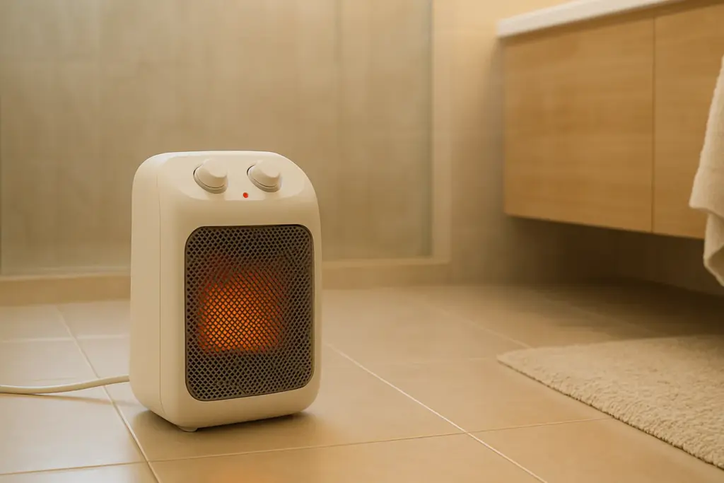 Calefactor moderno funcionando en un baño para un calor rápido y eficiente.
