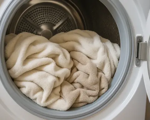 Interior de una secadora con unas toallas limpias.