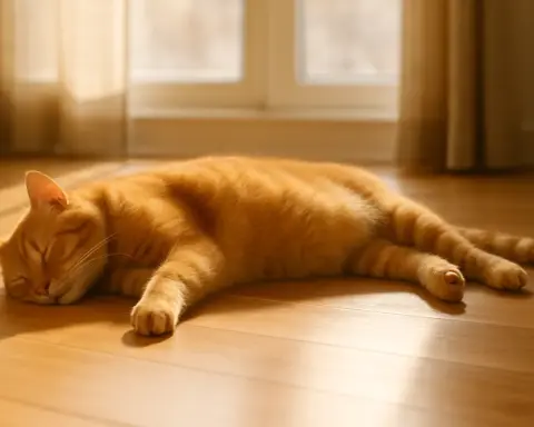 Mascota durmiendo estirada en el suelo, demostrando el confort y calor del suelo radiante.