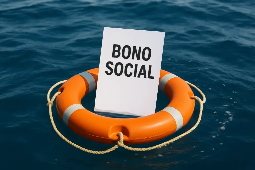 Salvavidas rescatando una factura de la luz, simbolizando la ayuda del bono social.