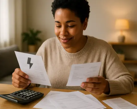 Una mujer mira sus facturas de luz y gas para calcula cuánto puede ahorrarse en sus facturas.