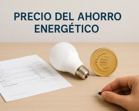 Bombilla, factura y moneda simbolizan el precio del ahorro energético en el hogar.