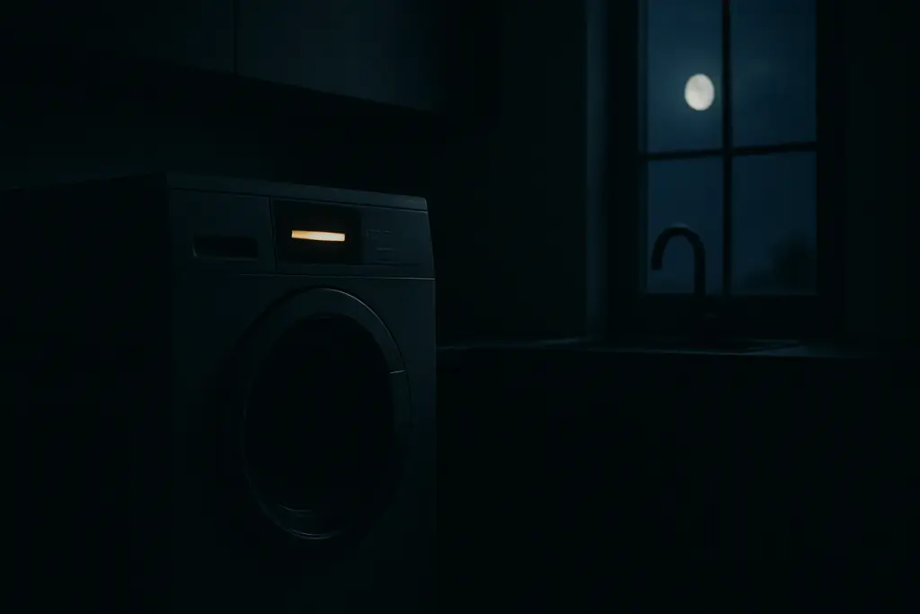 Lavadora programada para funcionar por la noche, aprovechando el horario de ahorro de luz.